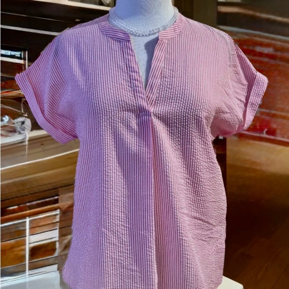 Renuar Pink and White Striped Blouse size M